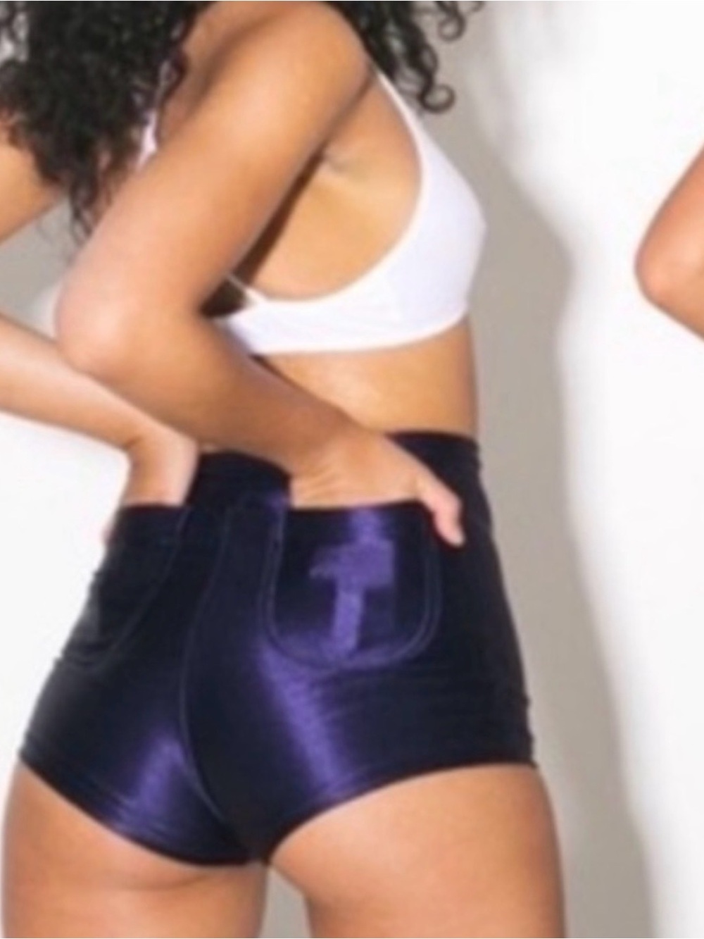 American Apparel High-Waist Metallic Navy Blue Shorts - Picture 2 of 3